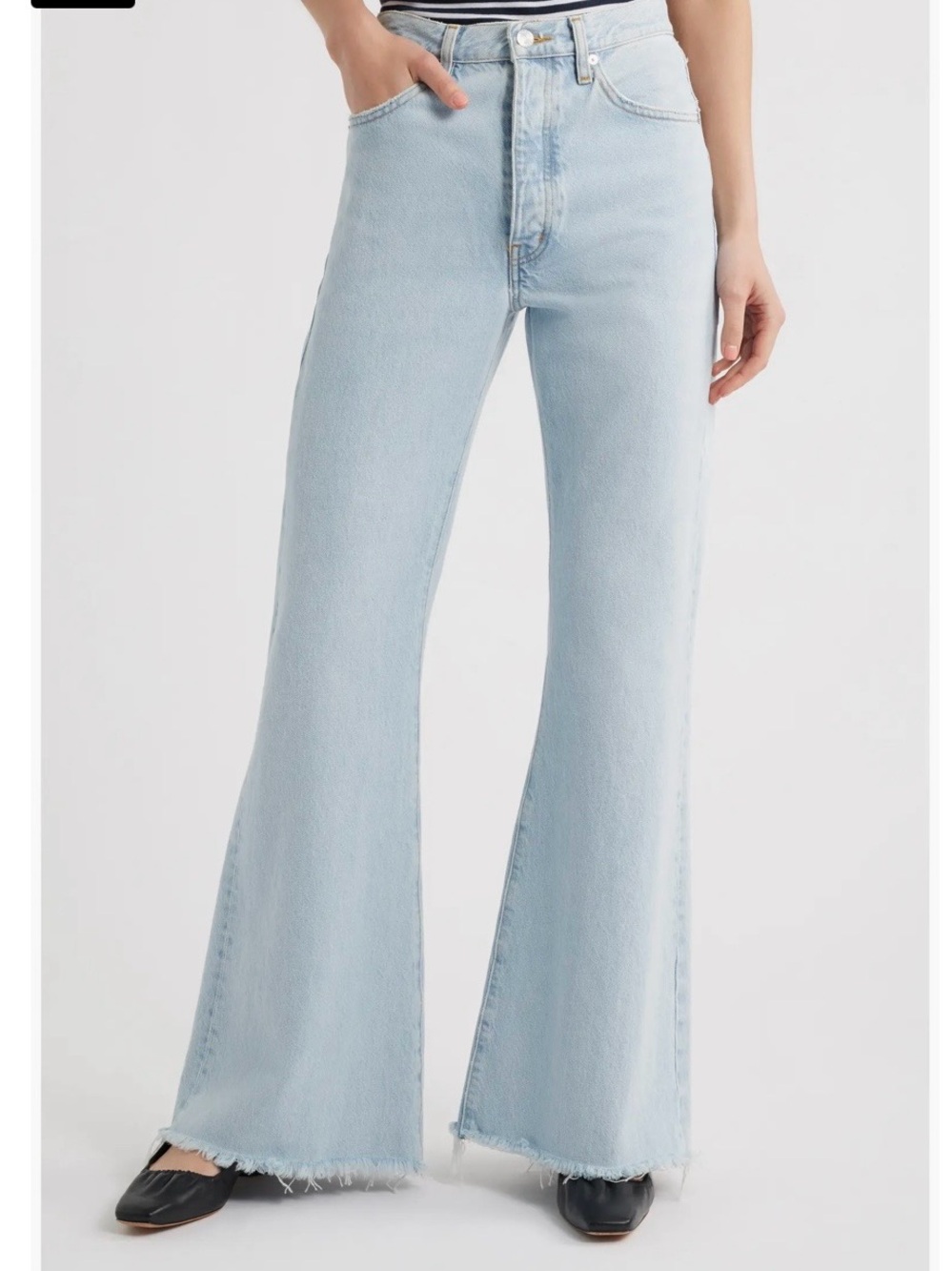 Frame Denim Pale Blue High-Rise Wide-Leg Jeans